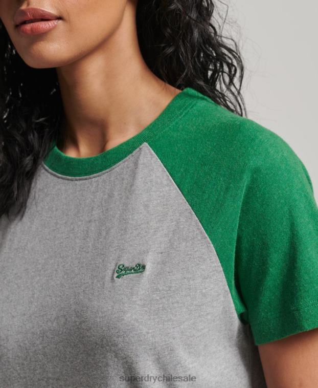 mujer Superdry verde camiseta de béisbol vintage de algodón orgánico 2R68Z6186
