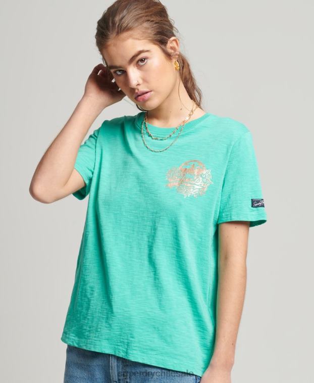 mujer Superdry verde camiseta de temporada con logo vintage 2R68Z2781