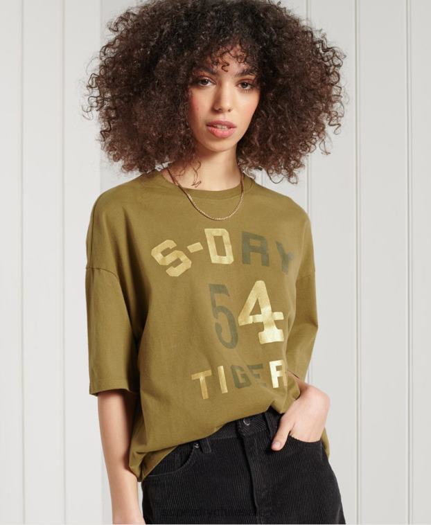 mujer Superdry verde camiseta estilo boxy narrativa militar 2R68Z2802