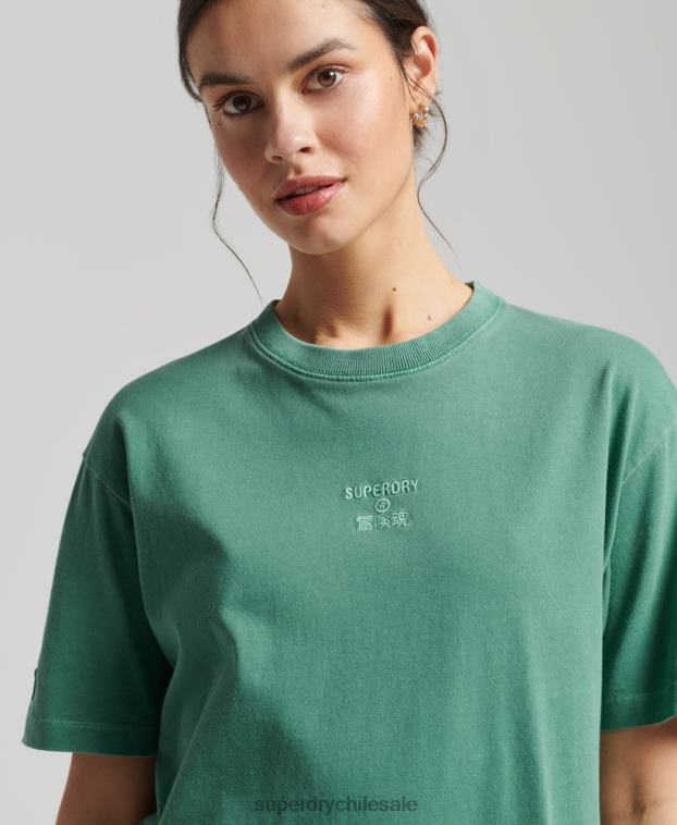 mujer Superdry verde camiseta holgada teñida en prenda con logo de Code Core 2R68Z6293
