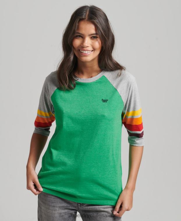 mujer Superdry verde camiseta raglan cali stripe 2.0 de algodón orgánico 2R68Z2829