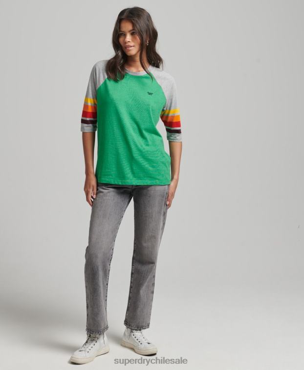 mujer Superdry verde camiseta raglan cali stripe 2.0 de algodón orgánico 2R68Z2829