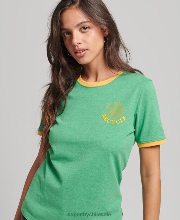 mujer Superdry verde camiseta ringlera reciclada 2R68Z2831