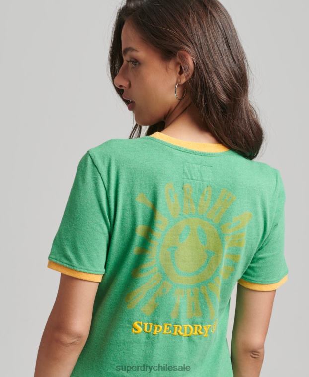 mujer Superdry verde camiseta ringlera reciclada 2R68Z2831