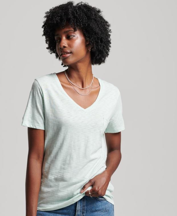 mujer Superdry verde playera con cuello en V y bolsillo de algodón orgánico 2R68Z6206
