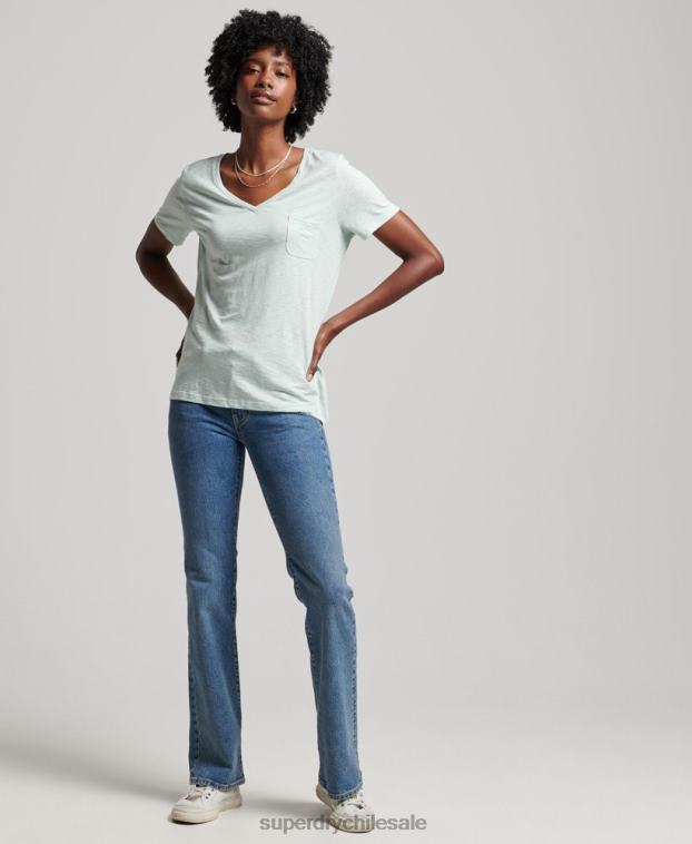 mujer Superdry verde playera con cuello en V y bolsillo de algodón orgánico 2R68Z6206