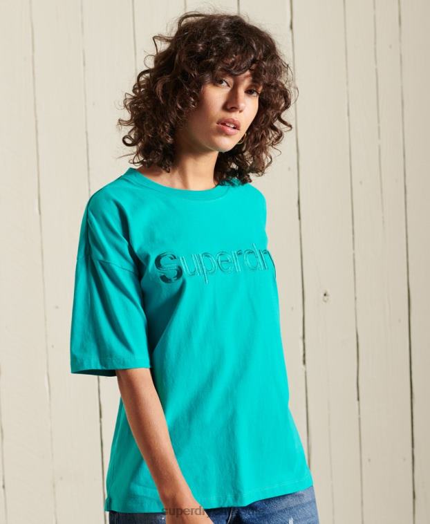 mujer Superdry verde playera con fuente del logo central 2R68Z6303