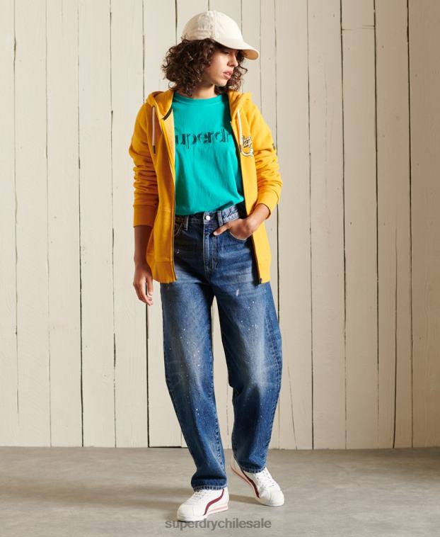 mujer Superdry verde playera con fuente del logo central 2R68Z6303