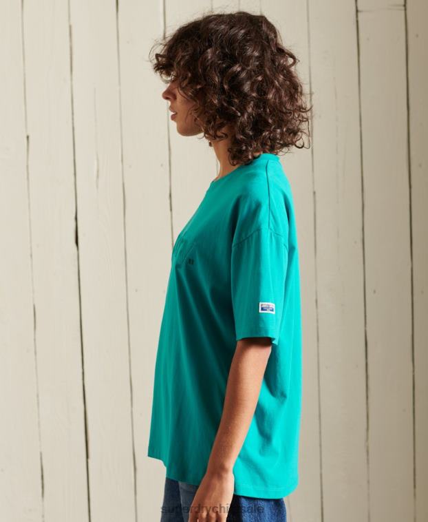 mujer Superdry verde playera con fuente del logo central 2R68Z6303