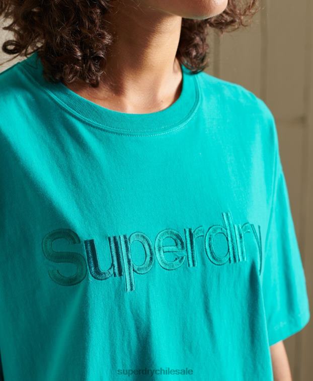 mujer Superdry verde playera con fuente del logo central 2R68Z6303
