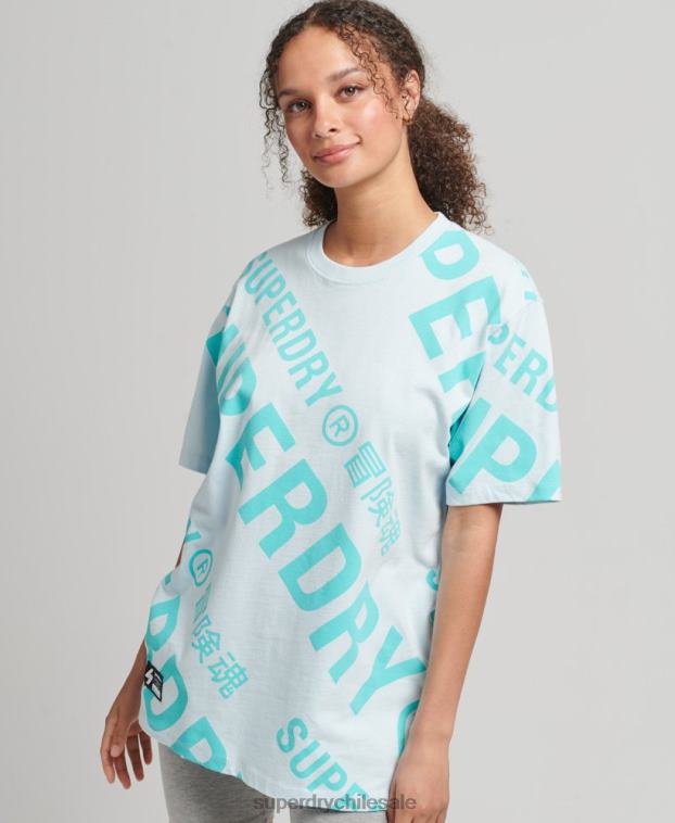 mujer Superdry verde playera con logo Code Core estampado en toda la prenda 2R68Z2835