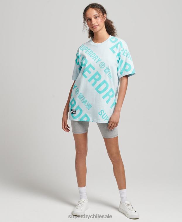 mujer Superdry verde playera con logo Code Core estampado en toda la prenda 2R68Z2835