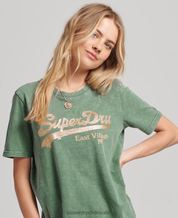 mujer Superdry verde playera con logo gráfico adornado 2R68Z6233