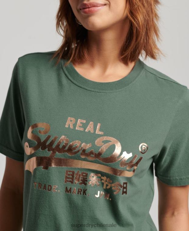 mujer Superdry verde playera con logo vintage 2R68Z2292