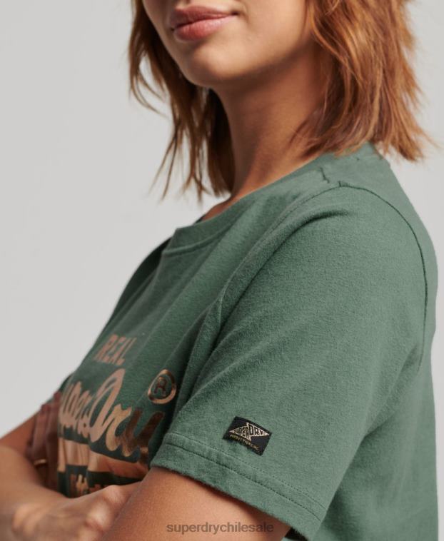 mujer Superdry verde playera con logo vintage 2R68Z2292