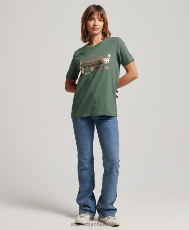 mujer Superdry verde playera con logo vintage 2R68Z2292