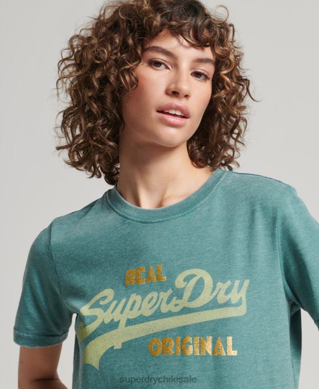 mujer Superdry verde playera desgastada con logo vintage 2R68Z2118