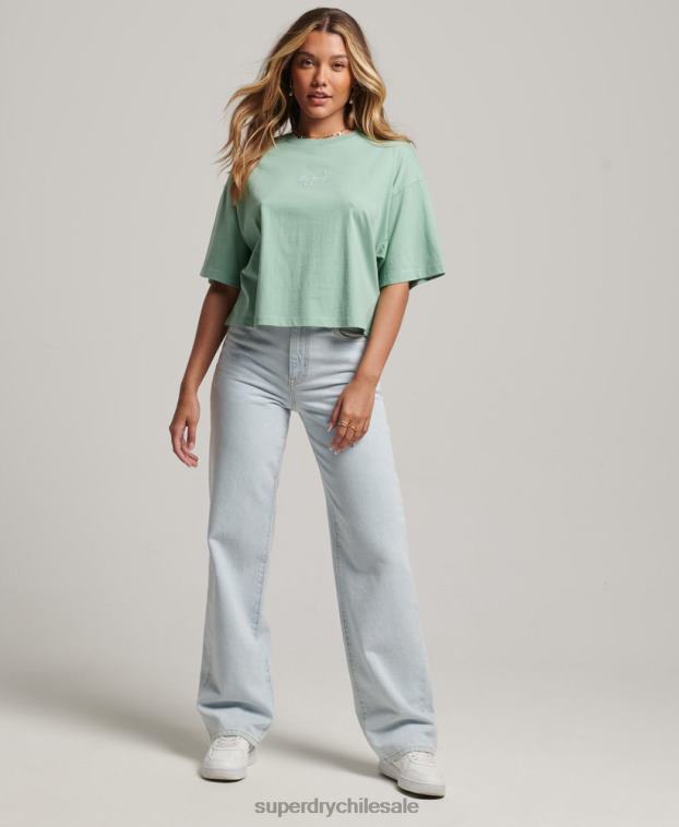 mujer Superdry verde playera estilo boxy con bordado heritage 2R68Z6201
