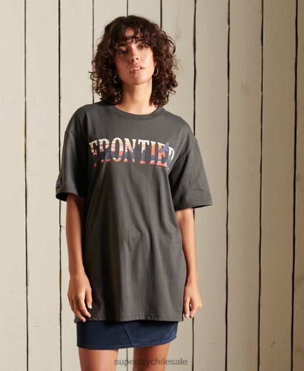 mujer Superdry verde playera oversize con estampado de frontera 2R68Z6785