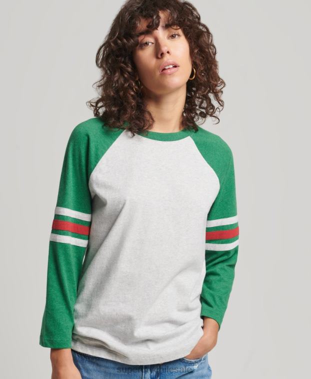 mujer Superdry verde top de béisbol vintage de media manga de algodón orgánico 2R68Z6555