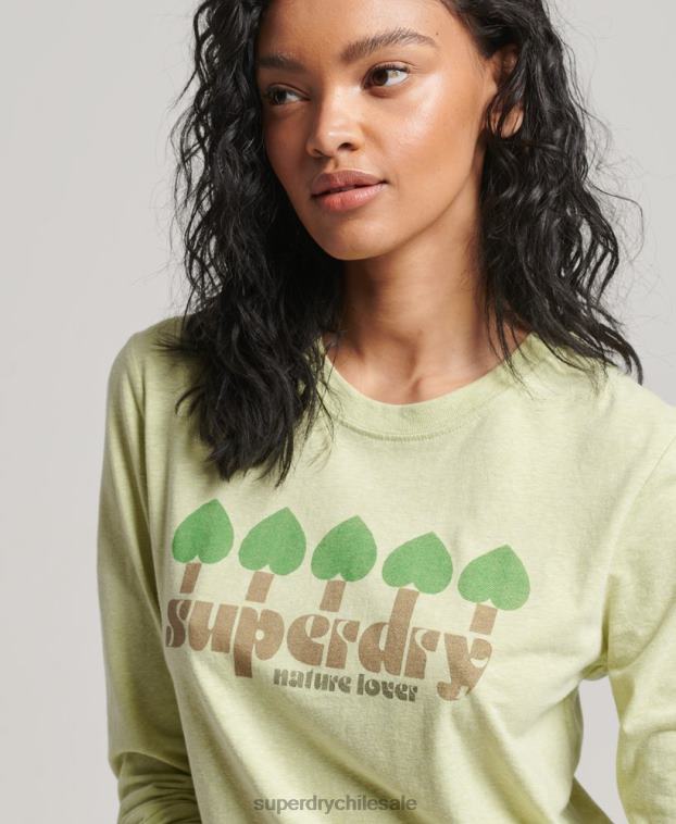 mujer Superdry verde top de manga larga de nostalgia vintage 2R68Z2987
