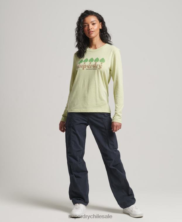 mujer Superdry verde top de manga larga de nostalgia vintage 2R68Z2987