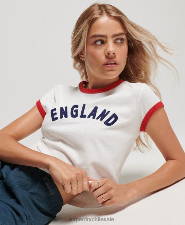 mujer Superdry x Ringspun blanco camiseta con gorra de futbol de inglaterra 2R68Z2751