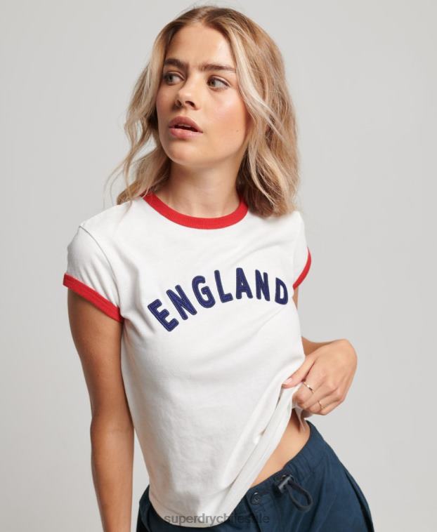 mujer Superdry x Ringspun blanco camiseta con gorra de futbol de inglaterra 2R68Z2751