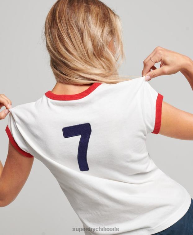 mujer Superdry x Ringspun blanco camiseta con gorra de futbol de inglaterra 2R68Z2751