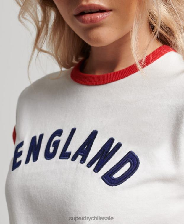 mujer Superdry x Ringspun blanco camiseta con gorra de futbol de inglaterra 2R68Z2751