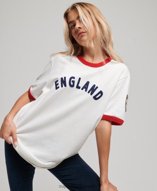 mujer Superdry x Ringspun blanco camiseta de fútbol de Inglaterra 2R68Z2745