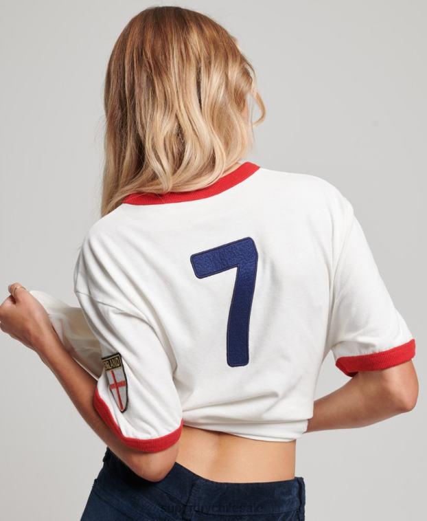 mujer Superdry x Ringspun blanco camiseta de fútbol de Inglaterra 2R68Z2745