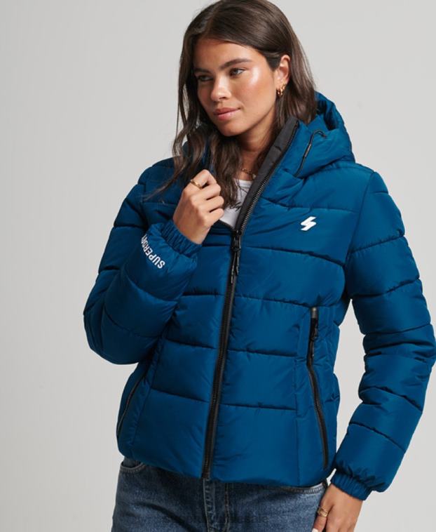 mujer Superdry azul chamarra acolchada Spirit Sports con capucha 2R68Z3723