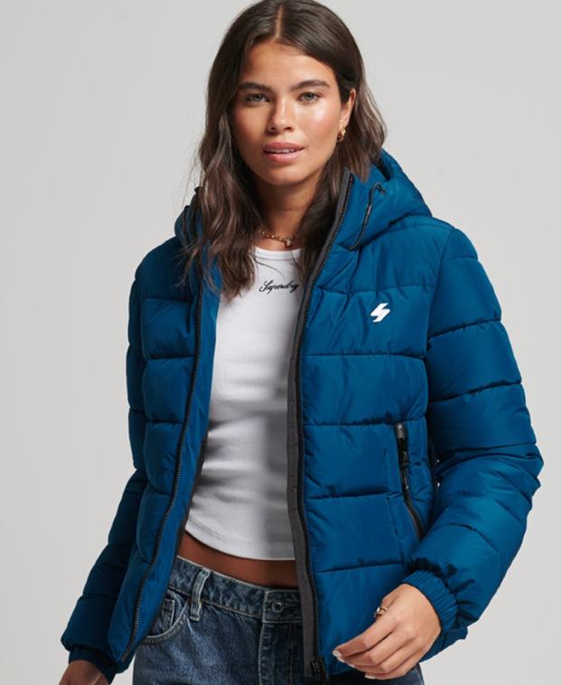 mujer Superdry azul chamarra acolchada Spirit Sports con capucha 2R68Z3723