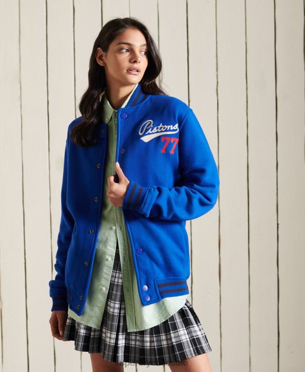 mujer Superdry azul chamarra bomber de jersey universitario extragrande 2R68Z5895