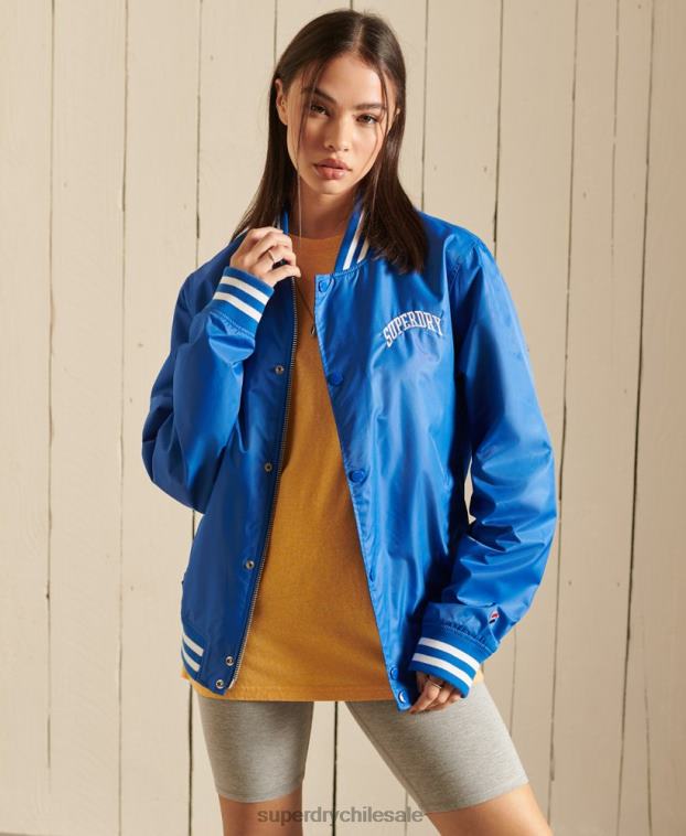 mujer Superdry azul chamarra de béisbol universitaria extragrande 2R68Z3852