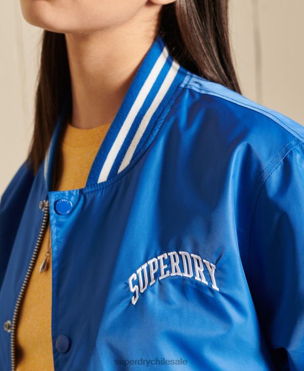 mujer Superdry azul chamarra de béisbol universitaria extragrande 2R68Z3852