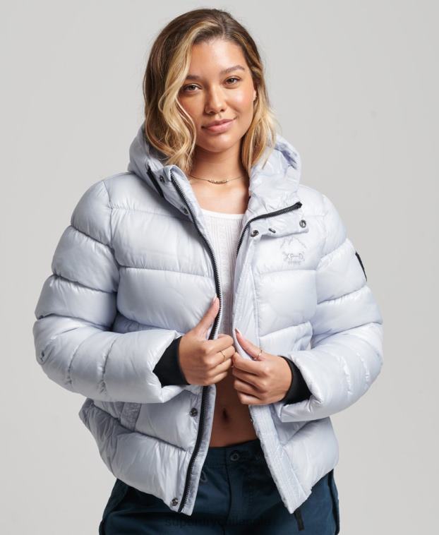 mujer Superdry azul claro chamarra acolchada deportiva brillante con capucha 2R68Z3690