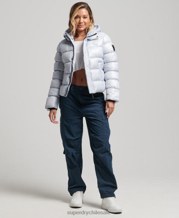 mujer Superdry azul claro chamarra acolchada deportiva brillante con capucha 2R68Z3690