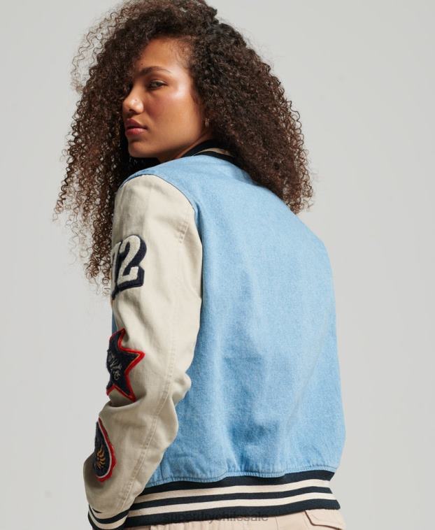 mujer Superdry azul claro chamarra de mezclilla universitaria vintage 2R68Z3514