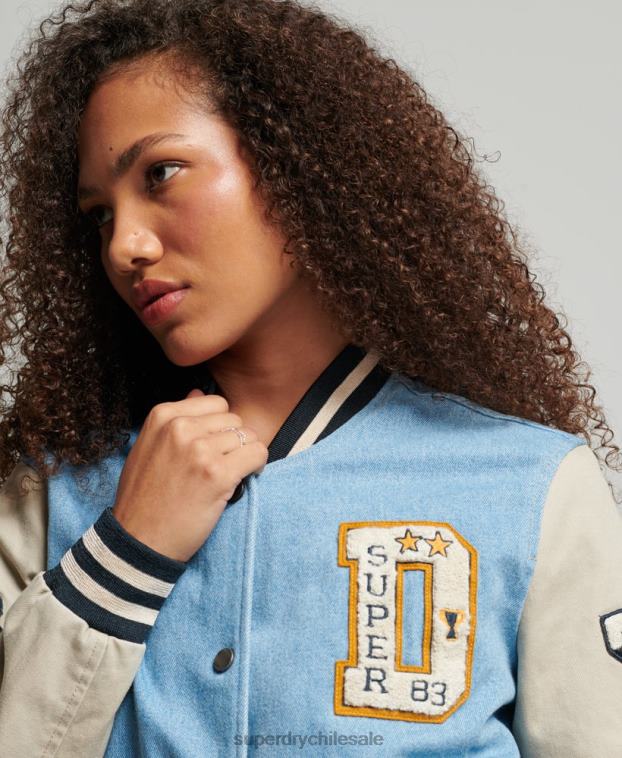 mujer Superdry azul claro chamarra de mezclilla universitaria vintage 2R68Z3514