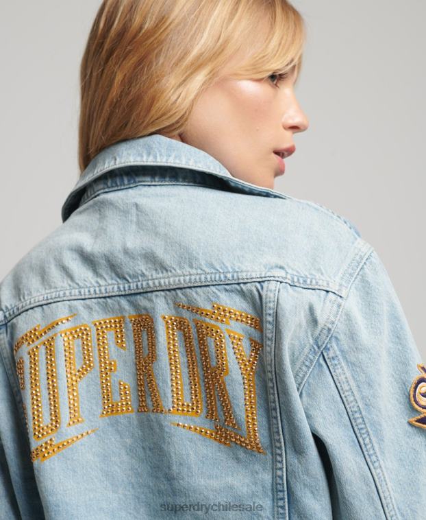 mujer Superdry azul claro chamarra estilo camionero con parches vintage 2R68Z2019