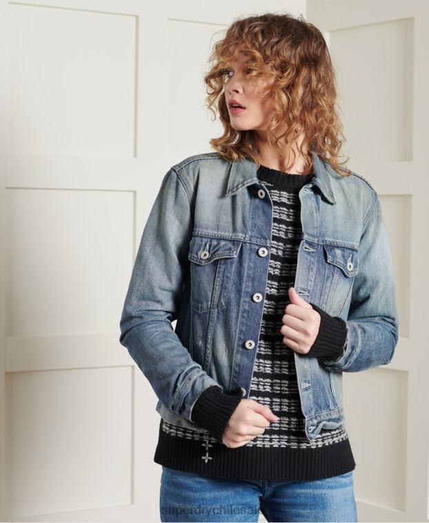 mujer Superdry azul claro chaqueta de camionero japonesa seca de edición limitada 2R68Z3841