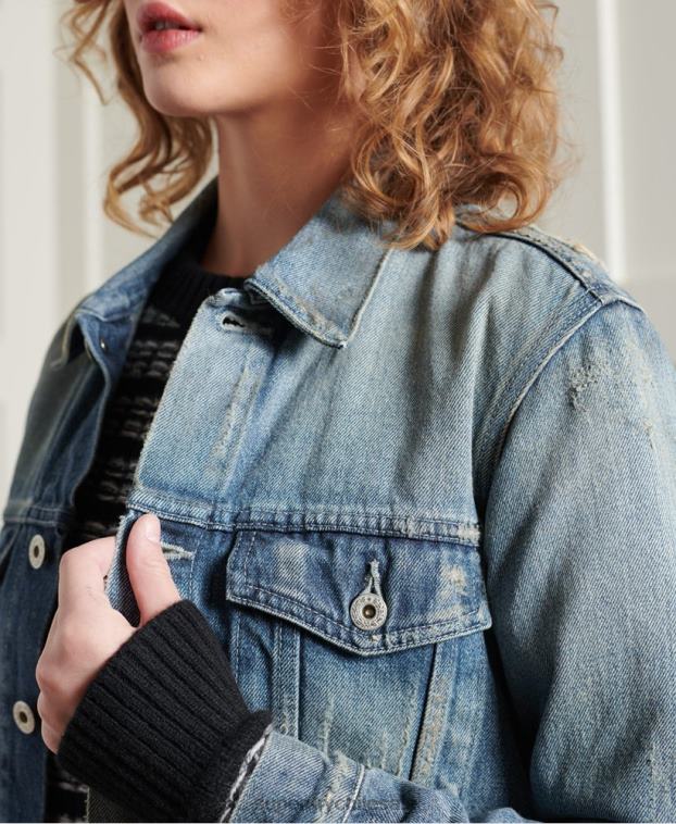 mujer Superdry azul claro chaqueta de camionero japonesa seca de edición limitada 2R68Z3841