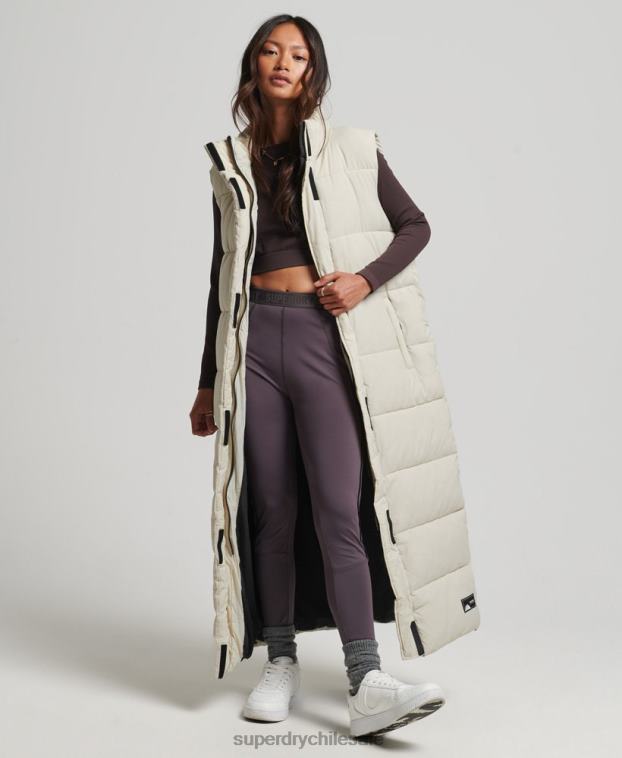 mujer Superdry beige chaleco acolchado largo de ripstop 2R68Z3651