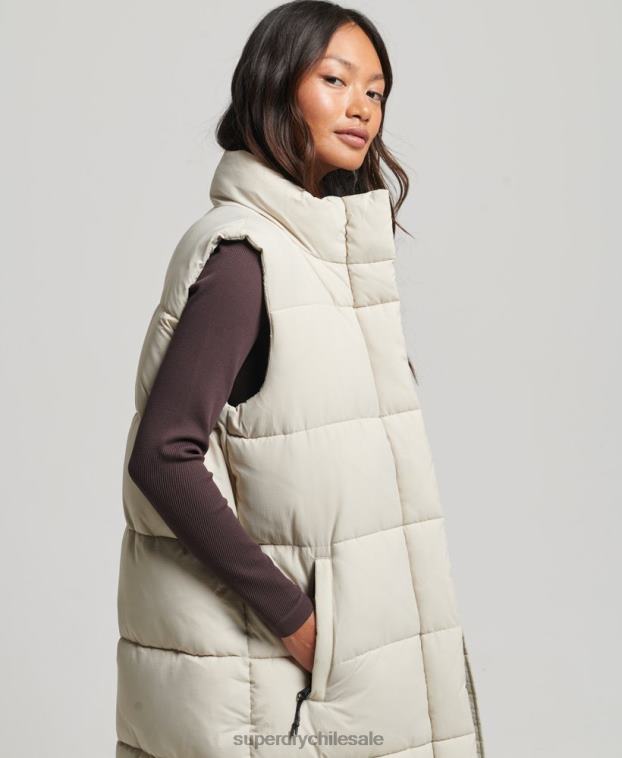 mujer Superdry beige chaleco acolchado largo de ripstop 2R68Z3651