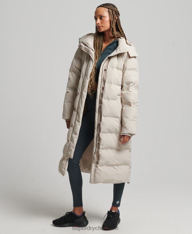 mujer Superdry beige chamarra capitonada con tren largo 2R68Z6328