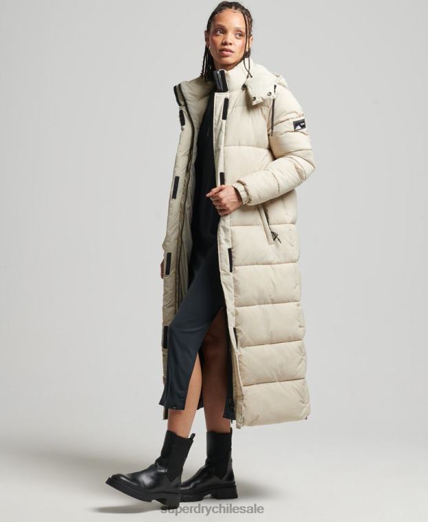 mujer Superdry beige chaqueta acolchada larga con tejido ripstop 2R68Z3756