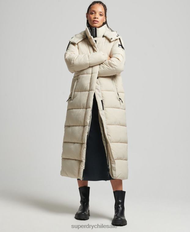 mujer Superdry beige chaqueta acolchada larga con tejido ripstop 2R68Z3756