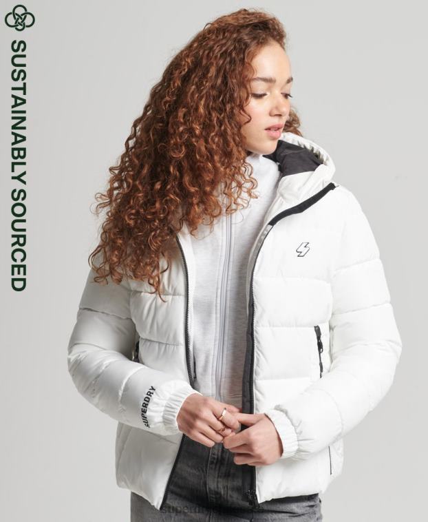 mujer Superdry blanco chamarra acolchada Spirit Sports con capucha 2R68Z3759
